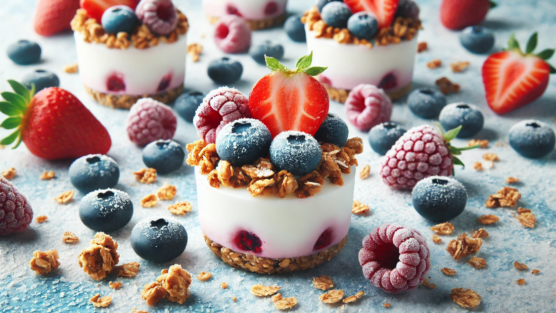 Bites de Yogurt Griego Congelado con Granola y Frutos Rojos