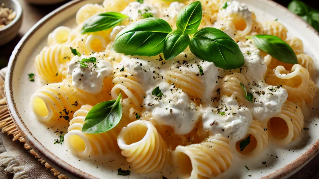 Pasta Cremosa con Salsa de Yogurt Griego, Ricotta y Albahaca
